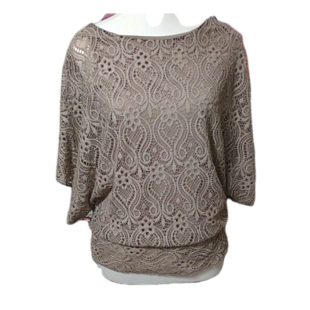 Brittany Black Eyelet Top Blouse Sz L Brown Preppy Y2K Business Casual Boho